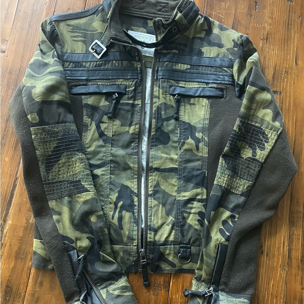 Sugarfly Green and Brown Bomber Jacket with Camouflage Pattern